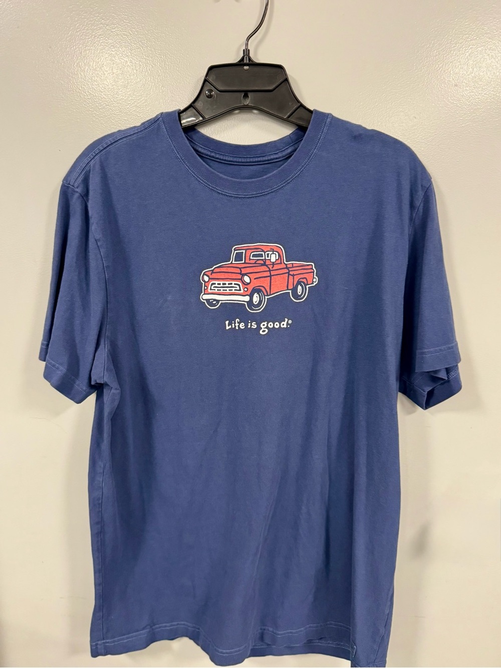 Life Is Good Navy Short-Sleeve Tee with Red Truck Graphic-Medium